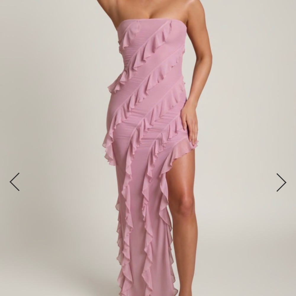Oh Polly Nevali Strapless Dusty Pink Ruffle Dress